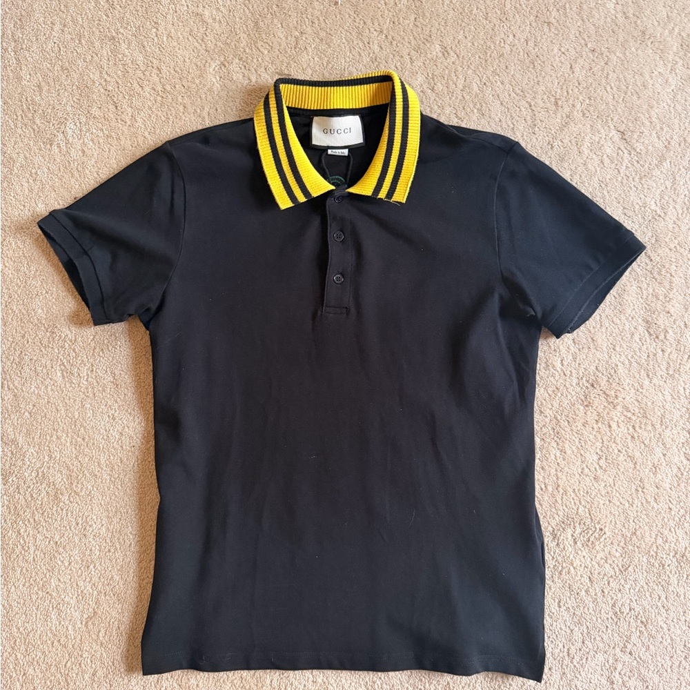 Gucci Polo with Black and Yellow Striped Collar